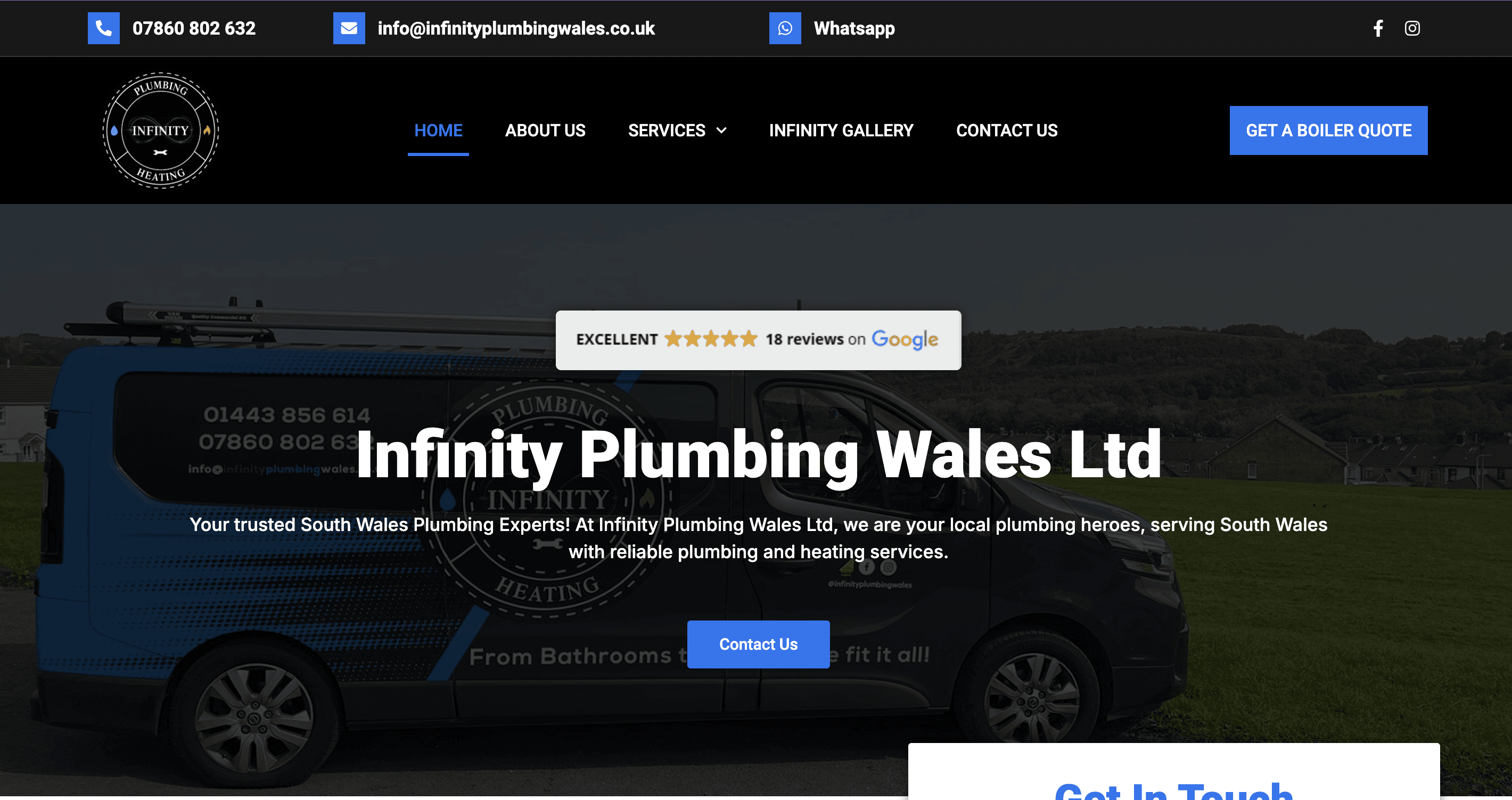 Infinity Plumbing and Heating website