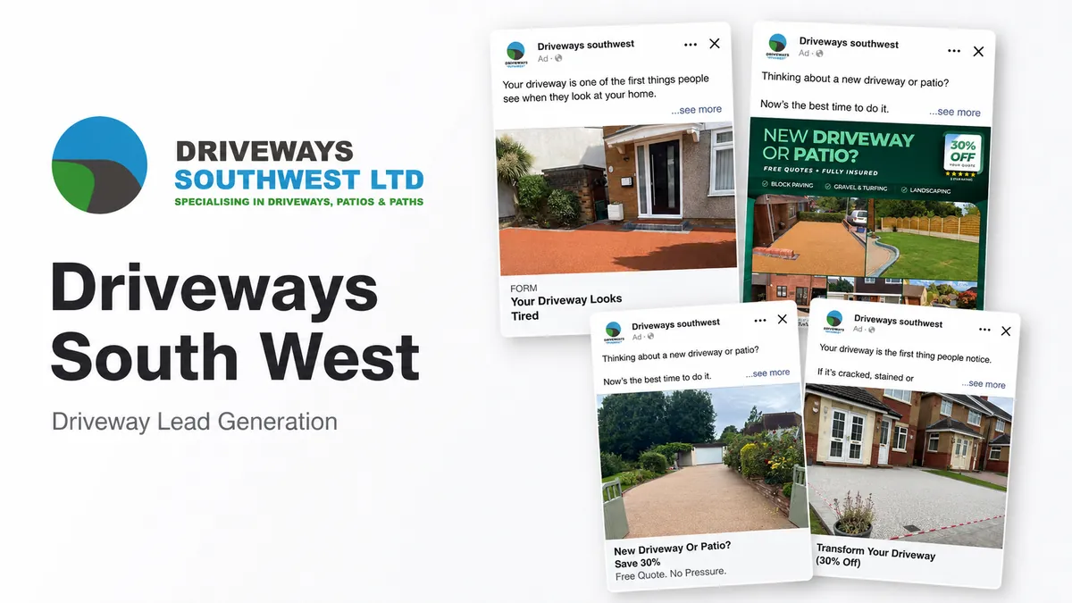 Driveways South West Meta ads results showing 101 driveway leads and over £50,000 in completed driveway work
